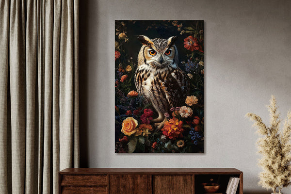 Glasschilderij Ransuil & bloemen  80x120 cm