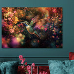 Glasschilderij vliegende kolibri naar links in kleur 120x80 cm