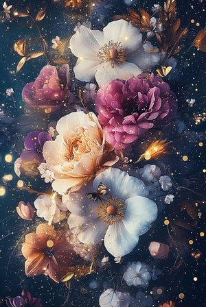 Glasschilderij bloemen met lichtjes 80x120 cm