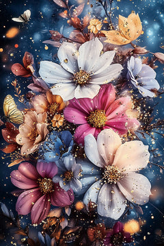 Glasschilderij bloemen met lichtjes  80x120 cm (Magazijn sale)