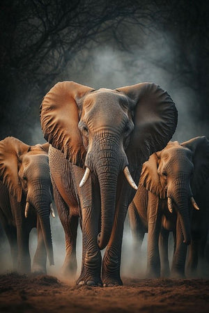 Glasschilderij Olifanten kudde 80x120 cm