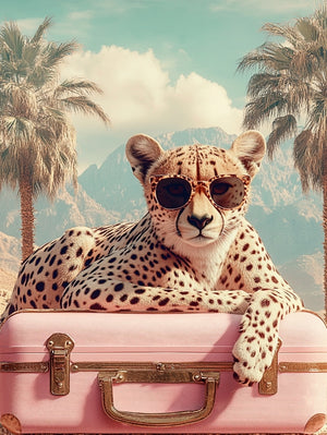 Glasschilderij Luipaard op koffer 80x120 cm