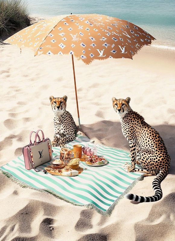 Glasschilderij Fashion luipaarden op strand 80x120 cm