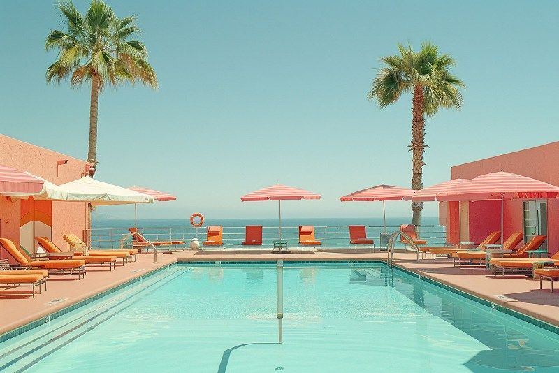 Glasschilderij zwembad met zeezicht 120x80 cm