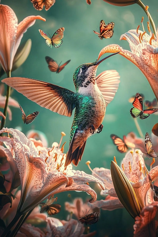 Glasschilderij ijsvogels en vlinders 80x120 cm