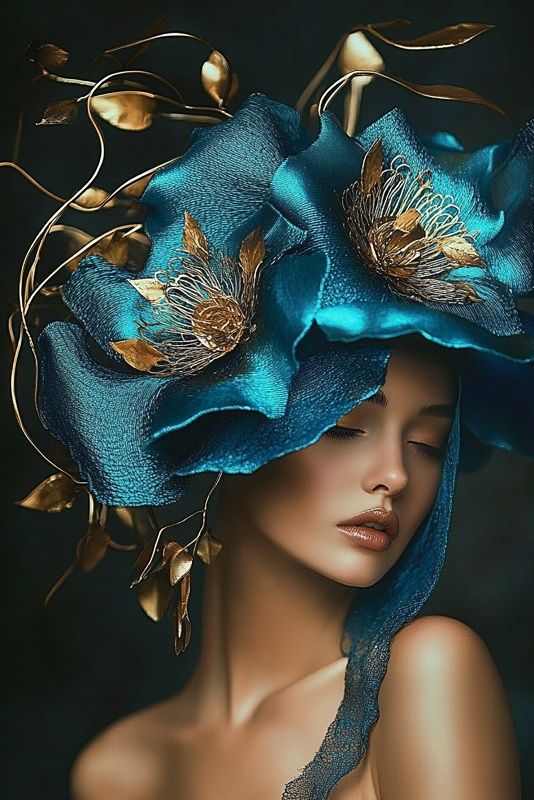 Glasschilderij vrouw blauwe bloemen  80x120 cm