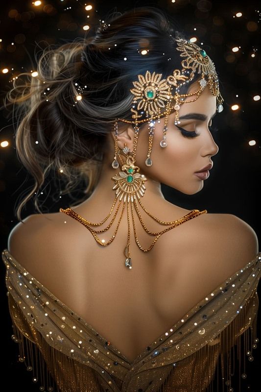 Glasschilderij vrouw gouden ketting 80x120 cm