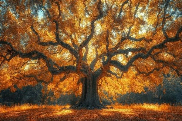 Glasschilderij grote boom in de zon 120x80 cm