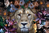 Glasschilderij leeuw in bloemen pracht 120x80 cm