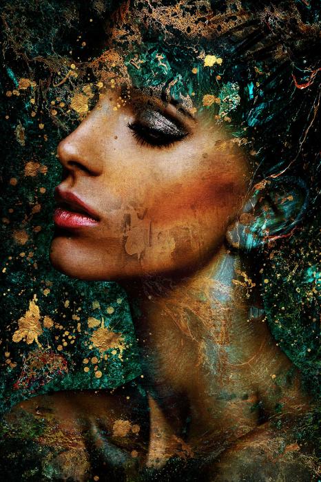 Glasschilderij Vrouw  gekleurd 80x120 cm