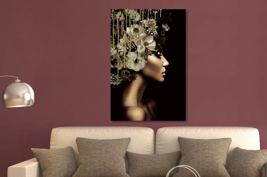 Glasschilderij vrouw/bloemen 80x120 cm