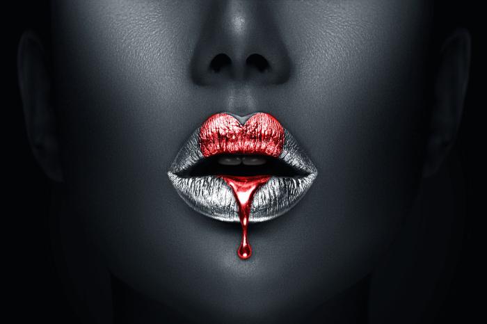 Glasschilderij Vrouw rode lippen  zwart/wit 120x80 cm