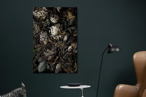 Glasschilderij  bloemen donkere tinten/gouden accenten 80x120 cm