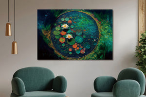Glasschilderij waterplanten in cirkel 120x80 cm