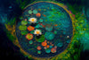Glasschilderij waterplanten in cirkel 120x80 cm