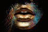 Glasschilderij gouden lippen met zwarte achtergrond 120x80 cm