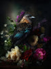 Glasschilderij Vogel omringt door bloemen 3D reliëf 80x120 cm