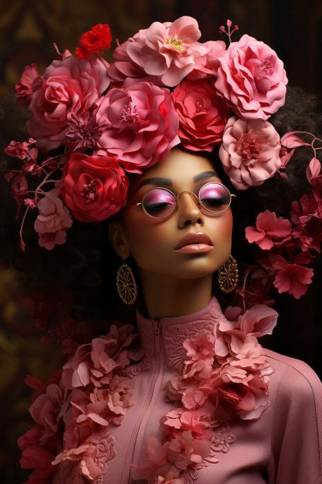 Glasschilderij vrouw roze bloemen toog met 3D reliëf 80x120 cm