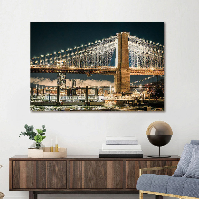 Glasschilderij Brooklyn Bridge met 3D reliëf 120x80 cm