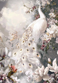 Glasschilderij Witte pauw uniek 3D reliëf 80x120 cm (Magazijn sale)