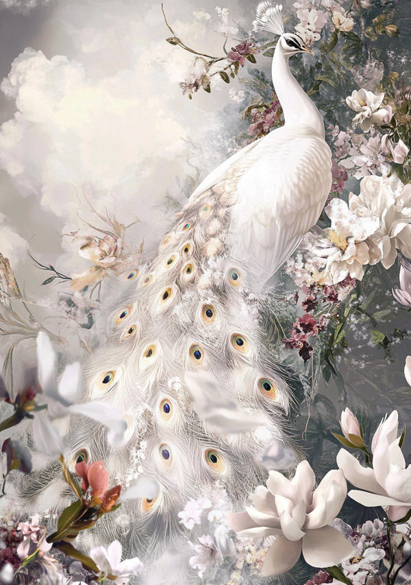 Glasschilderij Witte pauw uniek 3D reliëf 80x120 cm