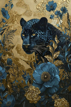 Glasschilderij luipaard met bloemen uniek 3D reliëf 80x120 cm