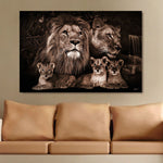 Glasschilderij leeuw + drie welpjes 120x80 cm (Magazijn sale)