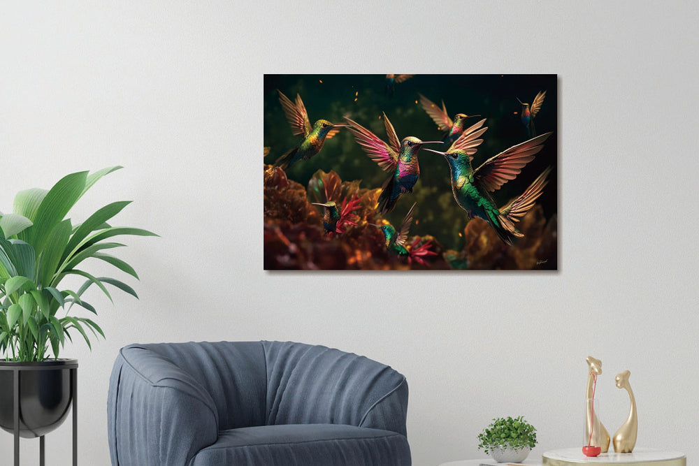 Glasschilderij Kolibrie vogels gekleurd  - 120x80 cm