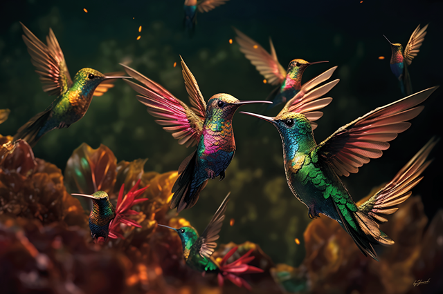 Glasschilderij Kolibrie vogels gekleurd  - 120x80 cm (Magazijn sale)