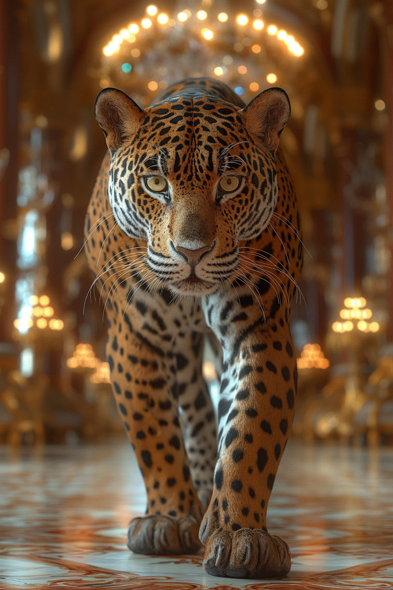 Glasschilderij panter in paleis 80x120 cm