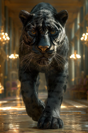 Glasschilderij zwarte panter in paleis 80x120 cm