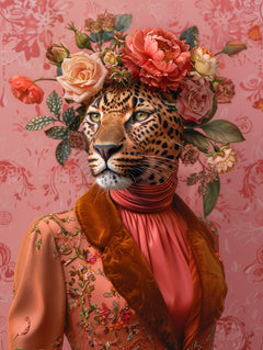 Glasschilderij tijger in pak en bloemen 80x120 cm