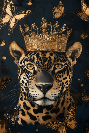 Glasschilderij Panter met kroon & vlinders 80x120 cm