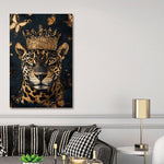 Glasschilderij Panter met kroon & vlinders 80x120 cm