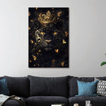 Glasschilderij Zwarte panter met kroon & vlinders 80x120 cm