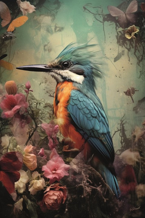 Glasschilderij Kunstzinnige ijsvogel 80x120 cm