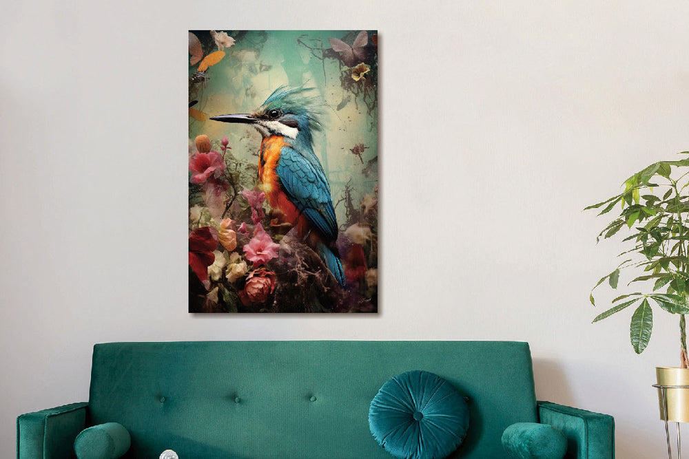 Glasschilderij Kunstzinnige ijsvogel 80x120 cm