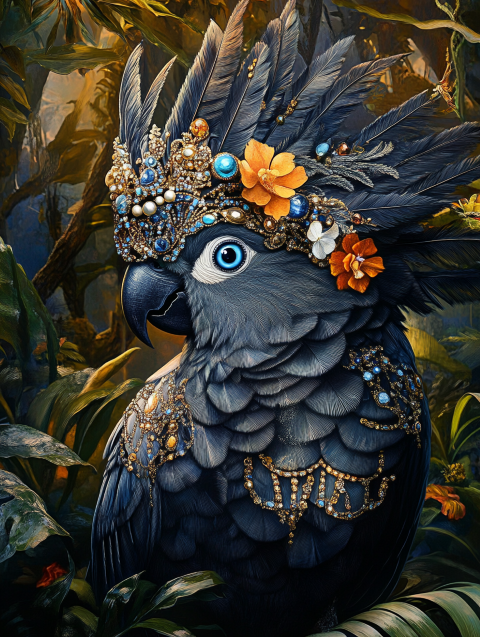 Glasschilderij Papegaai met sierraden 80x120 cm