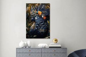 Glasschilderij Papegaai met sierraden 80x120 cm (Magazijn sale)