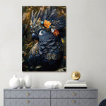 Glasschilderij Papegaai met sierraden 80x120 cm