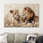 Glasschilderij Getekende leeuwen met een welp 120x80 cm