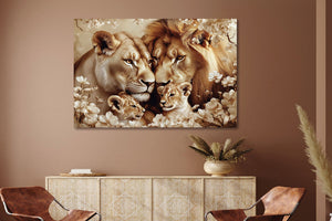 Glasschilderij Getekende leeuwen + 2 welpen zijkant 120x80 cm