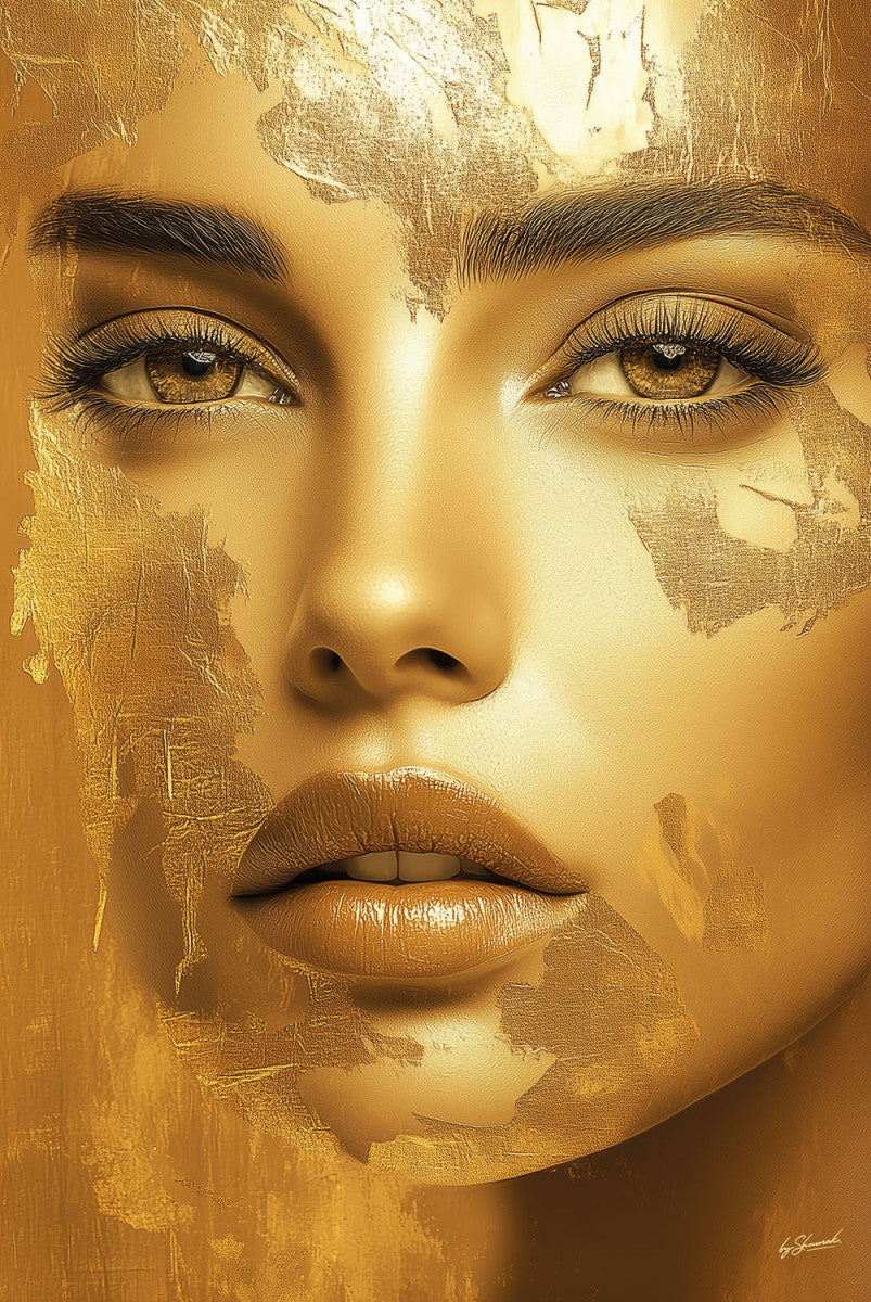 Glasschilderij Gouden vrouw close-up  80x120 cm