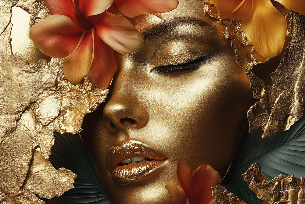 Glasschilder Gouden vrouw in setting 120x80 cm