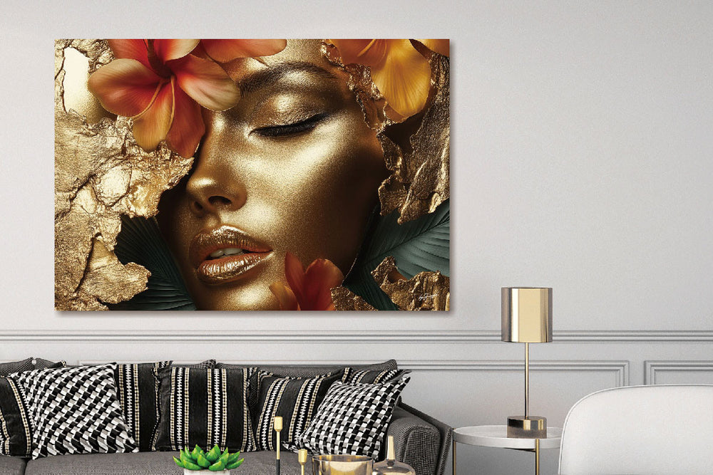 Glasschilder Gouden vrouw in setting 120x80 cm