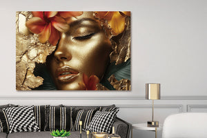Glasschilder Gouden vrouw in setting 120x80 cm (Magazijn sale)