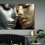 Glasschilder Gouden/zilveren vrouwen 120x80 cm