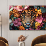 Glasschilderij Panter in bloemenzee kleurrijk 120x80 cm