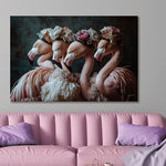 Glasschilderij Flamingo's met bloemenhoedjes 120x80 cm