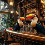 Glasschilderij Toekans vogels op de bar 120x80 cm